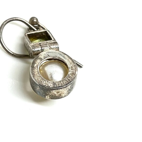 VINTAGE STERLING 925 PEARL GREEN STONES EARRINGS SIGNED NF THAILAND MODERNIST - Picture 12 of 12